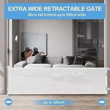 Retractable Mesh Safety Baby/Dog Gate -86cm Tall Expands to 300cm Wide AUCTION 