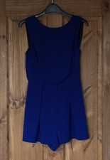 Topshop blue playsuit with deep v black lace back, 8