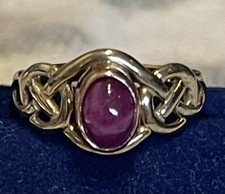 Clogau Welsh Gold Ruby birthstone Celtic ring size N