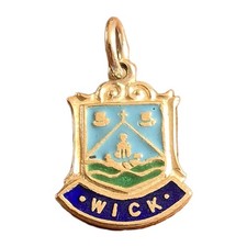 WICK SCOTLAND Silver Vintage Travel Shield Enamel Souvenir  Charm