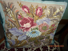 Handmade Vtg  ORIGINAL Cushion Floral Tapestry Velvet + Feather PAD