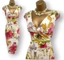 Karen Millen Ivory Pink Floral Oriental Obi Wiggle Pencil Occasion Dress UK 10