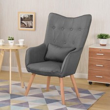 Upholstered Fabric High Back Single Armchair Wing Back Lounge Chair With Cushion