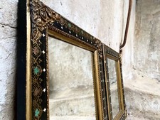 Pair of Antique Wall Mirrors - Painted Frames & Pressed Brass Corner Mounts