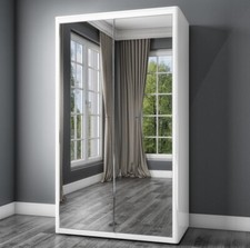 Mirrored Double Wardrobe Hanging Clothes Rail and Storage Shelves