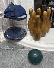 Vintage Wooden Outdoor Skittles & Ball with Carry Case