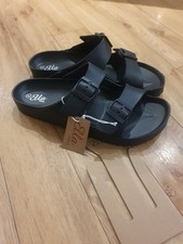 BNWT Like Birkys Arizona EVA Womens Black Buckle Sliders Slip On Sandals Size 8