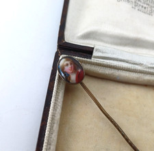 Sweet Antique Victorian Gold Cased? Tiny Portrait Stick Pin Brooch