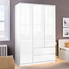 High Gloss 3 Door 2 Drawers Wardrobe With Shelves Storage Bedroom Furniture