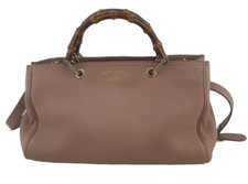 Gucci Pink Medium Leather Bamboo Handle Tote and Shoulder Handbag, Authentic.