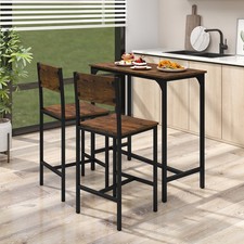GAINOOM 3 Piece Brown Bar Table Set Pub Dining Table & 2 Bar Stools w/ Backrest