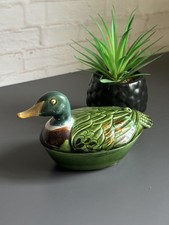 Vintage French Michel Caugant Duck Terrine Pate Dish Hand Painted