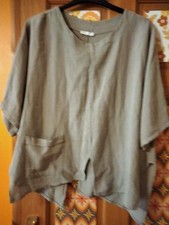 Ladies Khaki Linen/Cotton Italian Lagenlook  Short Top XL