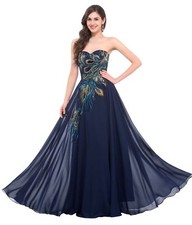 Peacock Long Evening Prom Bridesmaid Dress Formal Ball Gowns Womens Wedding New