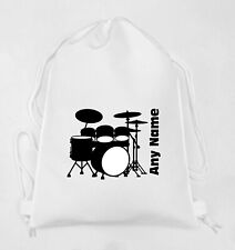 Personalised Drum Kit Print WHITE Kids Childs School Sports Gym PE Bag