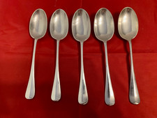 Five Vintage WALKER & HALL Rattail Silver Plated Dessert Spoons 7"