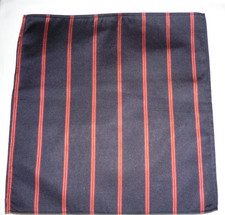 Heavyweight silk mens top pocket handkerchief Red/white stripes on navy blue NEW