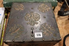 Antique copper-bound Germanic embossed eagles / phoenix  jewellery or deed box