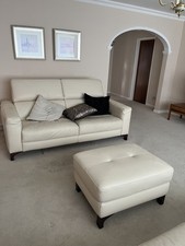 Natuzzi Full leather 3 Seater sofa’s & poof Harvey’s  Collection 195m Wide cream