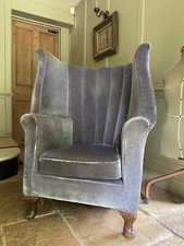 Antique Velvet High Barrel Back Chair Tub Armchair