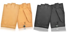LEATHER FINGERLESS DRIVING GLOVES BUTTON STYLE BIKER WHEELCHAIR POLICE CHAUFFEUR
