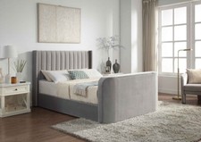 Grey Velvet Ottoman TV Bed