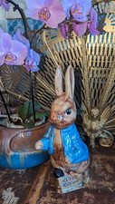 Vintage Large Peter Rabbit Figurine Blue Coat Beatrix Potter Character Whimsical