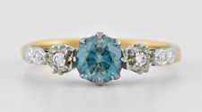 Antique Art Deco 18ct Gold Platinum Aquamarine & Diamond 3 Stone Ring, 1930's