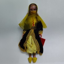 Vintage Handmade North Africa Latifa Jamila Girl Doll 7" black Gold Dress Rare