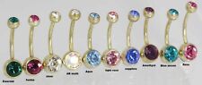 Belly bars Solid PVD Gold Titanium  Double Gem Navel Bars 10MM-12MM
