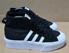 BRAND NEW ADIDAS NIZZA MID TRAINERS SIZE UK 5 PLATFORM SOLES BLACK AND WHITE 