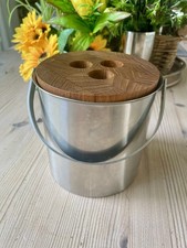 Arne Jacobsen Stelton Danish Vintage Cylinda Ice Bucket Teak Lid 1960’s S/steel