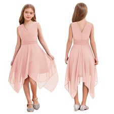 Flower Girls Pleated Chiffon High Low Dress Wedding Bridesmaid Party Prom Gowns