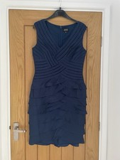 Adrianna Papell Dress Size 14 Navy Shimmery Layered Straight Evening Wear
