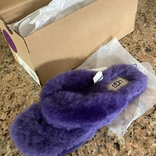 Bnib Ugg Fluffy Flip Flop Slippers Purple Mauve Size 4/37  Toe Post