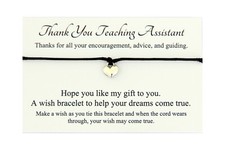 Thank You Teaching Assistant Heart Charm Wish Bracelet End Year Teacher gift