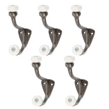 5x White Ceramic Ball Hat & Coat Hook Cast Iron Vintage Style W30mm x H105mm Raw