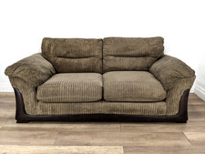 SOFA 2 Seater Jumbo Cord Two Tone Brown Faux Leather Wooden Feet FREE DELIVERY