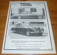 1978 VINTAGE ORIGINAL LARGE AD 1960 ROLLS ROYCE SILVER CLOUD 1953 BENTLEY S3