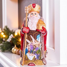 Wooden carved Santa Figurine 12", Nativity scene, Russian Santa, Christmas Decor