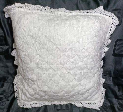 Handmade white knitted cushion - handmade,