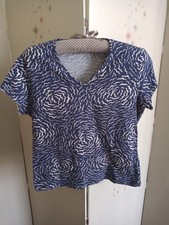 Liberty Of London Blue White Ladies T-Shirt Top - L - Good Used Condition