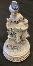 Vintage Decorative Porcelain Music Box Lady Figurine With Violin