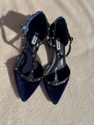 Dune blue velvet flat tbar - velvet,