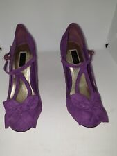 Tommy & Kate Ltd Edition UK 3 Purple  Suede Look Ribbon Retro Style Cunky Heel 