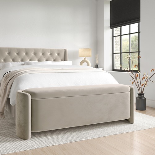 Beige velvet ottoman storage - beige,