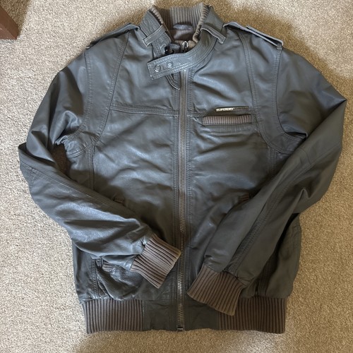 Superdry grey leather jacket - leather,