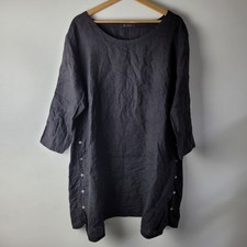 Cut-Loose Women Size L Black 100% Linen Tunic Dress Pocket Casual Relaxed Boxy