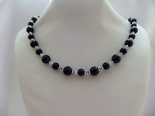 Blue Sandstone and Silver Tone Bead Necklace