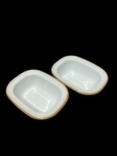 2 X Falcon Oblong Steak Pie Dish Enamel 16cm White/ Yellow Camping Enamelware